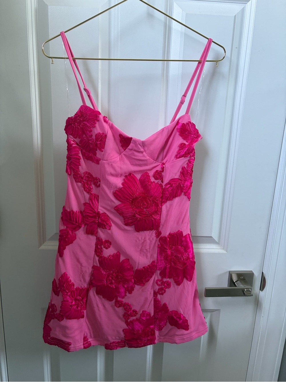 Peppermayo Hot Pink Floral Appliqué Mini Slip Dress